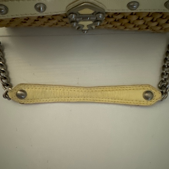 Michael Kors Patent Leather Santorini Shoulder Bag Flap Woven Corn Husk Handbag - Picture 7 of 13